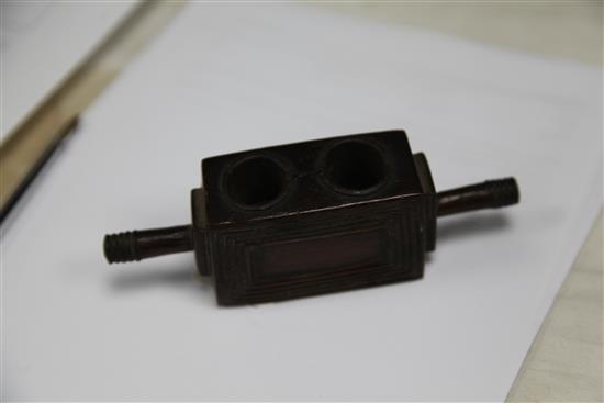 A South Sea Islands oceanic carved hardwood matrimonial smoking pipe, 6.25in.